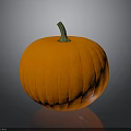 Fresh Orange Round Smooth Pumpkin with Green Stem on Gray Background and Reflection