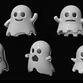 Cute White Ghost Ornaments With Different Expressions For Halloween Decorations 3d model