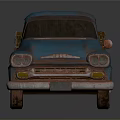 Blue Rusty Classic Pickup Truck With Wooden Bed Rails And Weathered Body