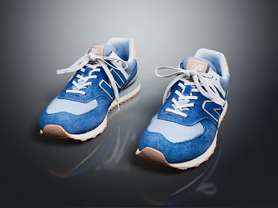 Blue And White Casual Sneakers With Brown Soles And White Lace Up Design 3d model