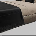 Modern Double Bed with Upholstered Headboard Multiple Pillows and Black Throw Blanket 3d model