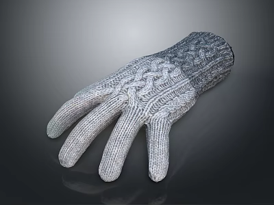 Warm Knitted Winter Gloves With Cable Knit Pattern And Full Finger Design 3d model