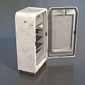 Vintage White Freezer With Open Door Showing Interior Wire Shelves And Storage