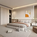 Modern Bedroom Interior Design Featuring Open Wardrobe Large Bed Abstract Painting And Rug