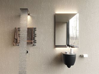 Modern Toilet Mirror Spray Towel Rack 3d model