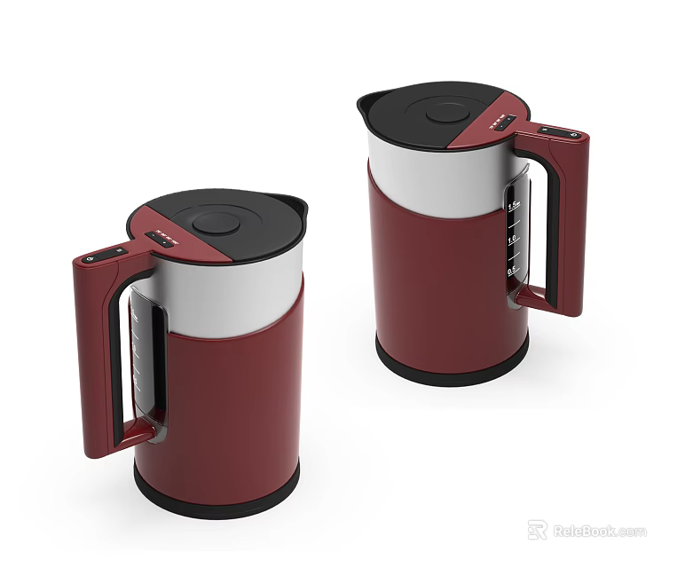 Red Electric Kettles With Modern Design For Daily Household Appliances 3d model 