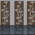 Elegant Modern Hinged Doors With Brown Finish And White Carved Leaf Patterns 3d model