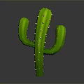 Green Cactus With Three Branches And Yellow Spines On Gray Background 3d model