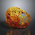 Decorative Hollow Sphere Sculpture With Gold Red Color And Intricate Perforated Design