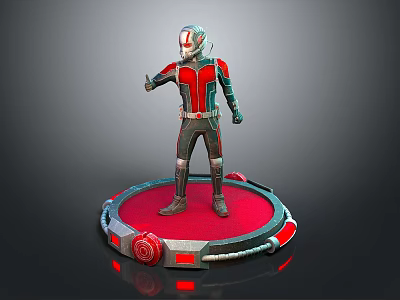Ant Man Character And Ant Creature Standing On Red Silver Circular Platform 3d model