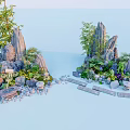 Natural Courtyard Garden Design With Rock Formations Bamboo Plants Green Foliage And Slab Pathway