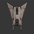 Sci Fi Weathered Spaceship Model With Double Engines Red Markings And Sleek Design 3d model