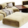 Modern Cozy Fabric Double Sofa Set With Ottoman And Stylish Throw Pillows For Living Room