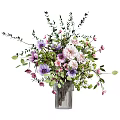 Beautiful Colorful Flowers In Decorative Vase With Purple Pink White Blooms Green Leaves And Branches