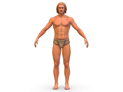 3D Primitive Male Character As Tribal Creature Standing With Shirtless Torso And Simple Cloth 3d model