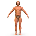 3D Primitive Male Character As Tribal Creature Standing With Shirtless Torso And Simple Cloth