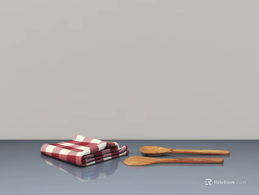 Specialty Store Showcasing Red White Checkered Cloth and Wooden Spoons on Smooth Surface 3d model 