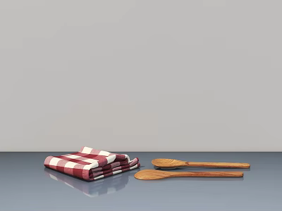 Specialty Store Showcasing Red White Checkered Cloth and Wooden Spoons on Smooth Surface 3d model
