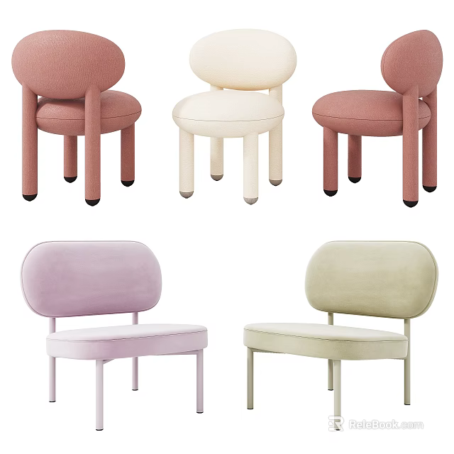 Modern Leisure Chairs With Rounded Backrest Soft Upholstery And Pastel Colors 3d model 