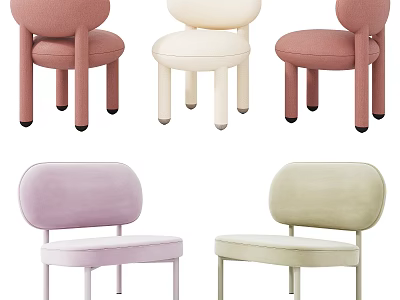 Modern Leisure Chairs With Rounded Backrest Soft Upholstery And Pastel Colors 3d model