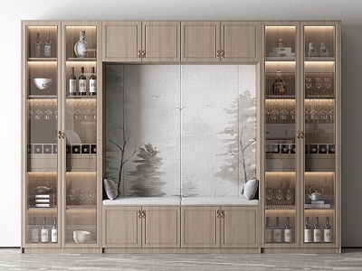 New Chinese Style Cabin Wine Cabinet 3d model