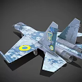 Military Fighter Jet With Camouflage Paint Yellow Circle Emblems And Number 86