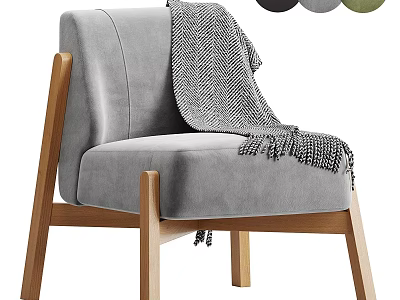Gray Accent Chair With Wooden Legs Soft Upholstery Cozy Throw Blanket And Color Options 3d model