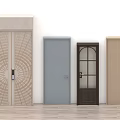 Various Interior Door Designs With Patterned Double Glass Panel And Solid Wood Styles 3d model