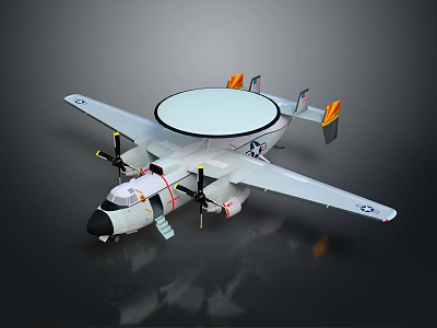 Propeller Driven Aircraft With Circular Radar Dome Yellow Black Striped Tail And Wing Insignia 3d model