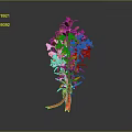 Bouquet of Red and Pink Flowers with Green Stems and Leaves and Red Ribbon