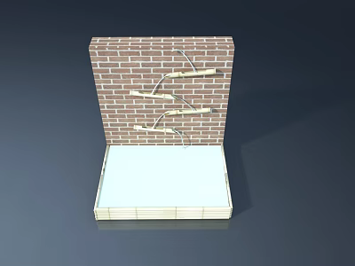 Swing Door With Wooden Frame Installed On Brick Wall And Metal Hinges 3d model