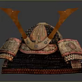 Traditional Samurai Helmet With Ornate Horns And Decorative Armour Details