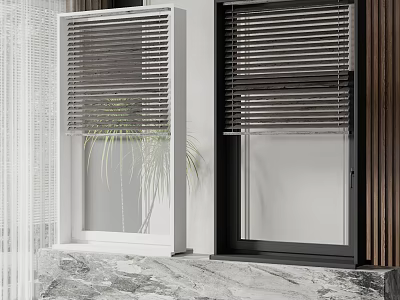 White and Black Window Blinds in Modern Interior with Marble Countertop and Wooden Wall 3d model