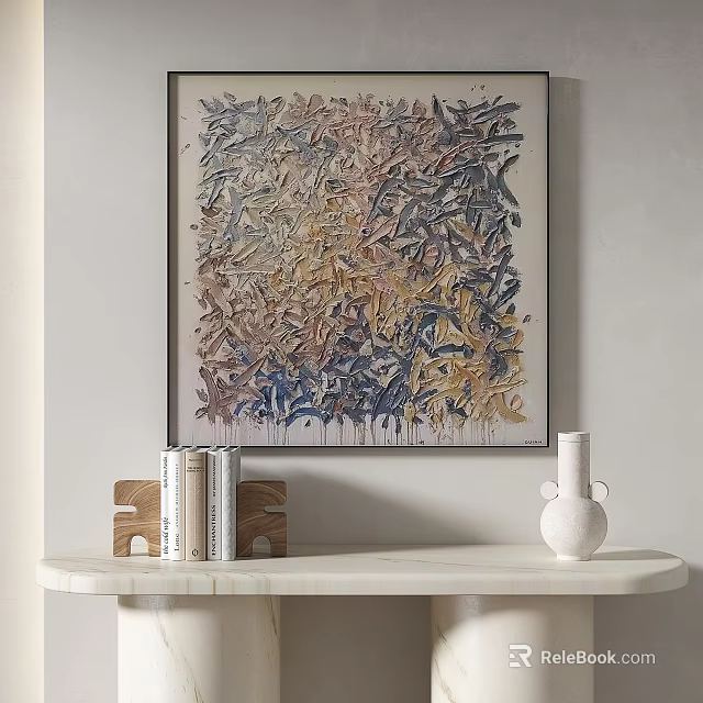 Abstract Painting In Minimalist Decor With Console Table Items 3d model 