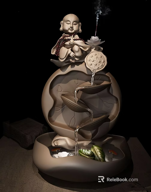 Elegant Ceramic Decorative Ornament Set With Flowing Water Lotus Leaf Design For Home Decoration 3d model 