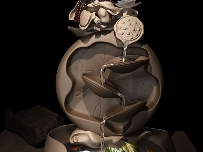 Elegant Ceramic Decorative Ornament Set With Flowing Water Lotus Leaf Design For Home Decoration 3d model