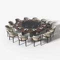 Elegant Round Dining Table Set With Upholstered Chairs And Tableware Arrangement 3d model