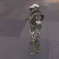Sci-Fi Biological Character in Military Armor with Blurred Building and Lighting