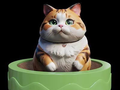 Cute Orange And White Reptile Resting In Green Circular Container With Soft Texture 3d model