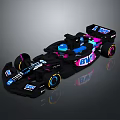 F1 Race Car With Black Blue Pink Livery BVV Logo Streamlined Body And Colorful Wheels