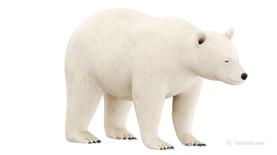 White Polar Bear Standing In White Background With Realistic Fur Details 3d model 