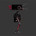 Mechanical Robot Character With Red Black Design Metallic Legs And Lenses