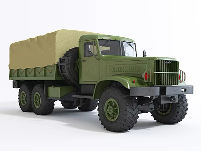 Green Military Utility Vehicle With Canvas Covered Cargo Bed And Large Off Road Tires 3d model
