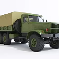 Green Military Utility Vehicle With Canvas Covered Cargo Bed And Large Off Road Tires