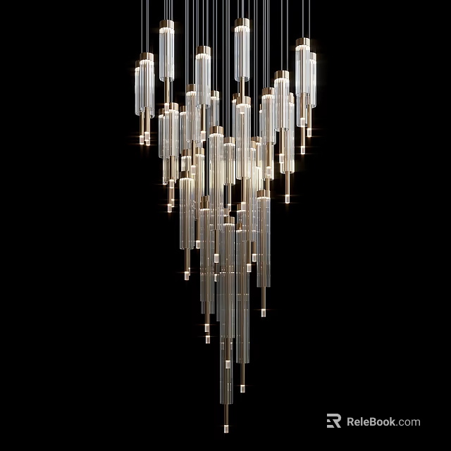 Modern Glass Chandelier With Long Transparent Tubes For Bright Contemporary Interior 3d model 