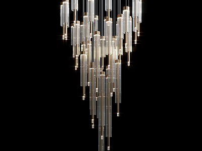 Modern Glass Chandelier With Long Transparent Tubes For Bright Contemporary Interior 3d model