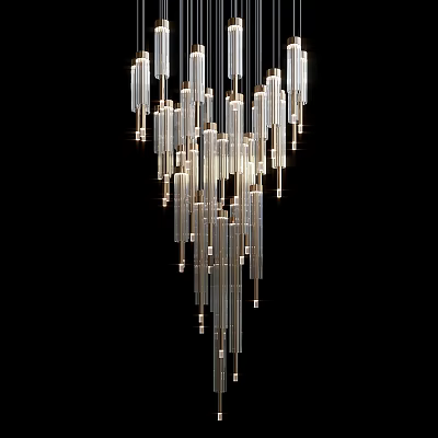 Modern Glass Chandelier With Long Transparent Tubes For Bright Contemporary Interior 3d model