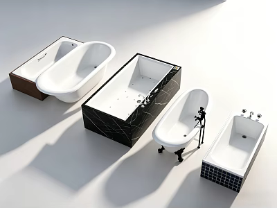 Modern Freestanding Bathtubs In Various Styles With White Black And Marble Designs 3d model