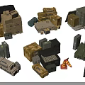 Military Logistics Supplies Including Stacked Crates Ammunition Boxes And Traffic Cones