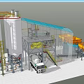 Industrial Equipment Facility With Large Storage Tanks Yellow Ladders And Concrete Mixer Truck